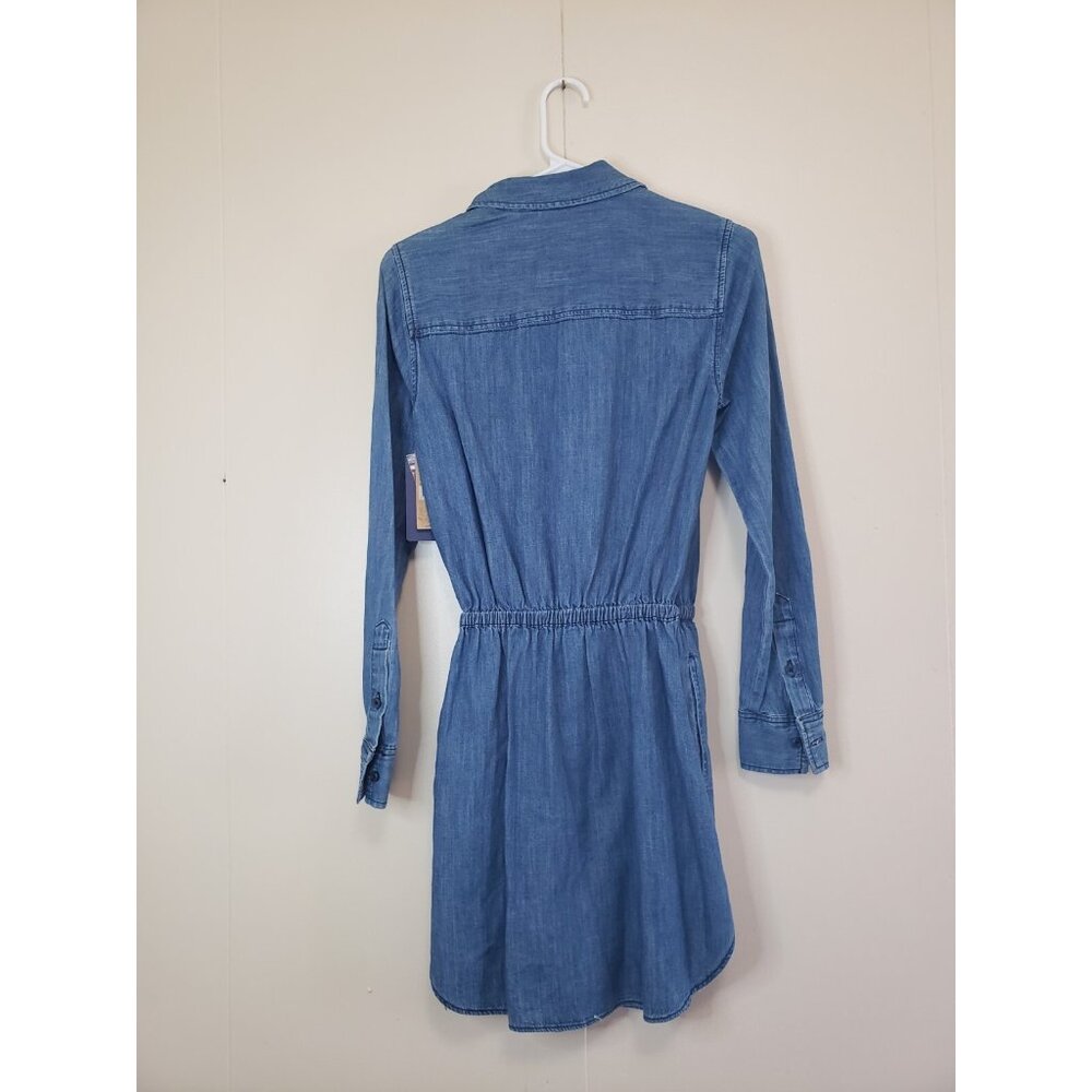 Cremieux Womens XS Ann Denim Dress Blue Waist Tie Sage Meadow Cotton $119 NWT - Picture 3 of 8
